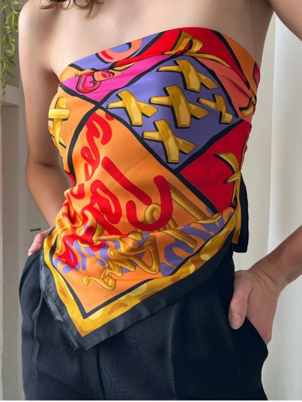 Vintage Paloma Picasso Parfums XOXO Astrological Zodiac Print Scarf 35" by 34" - Picture 2 of 5